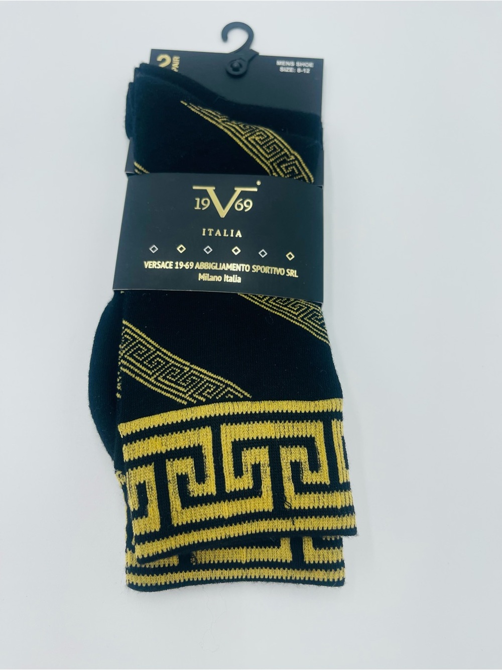 Men's Versace 1969 Black & Gold Patterned Socks 1 pair size 8-12